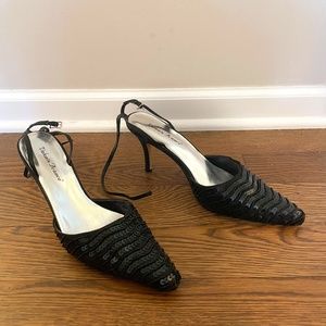 Valenti Franco Women's Black Sequin Mule Anke Strap Shoes size 9